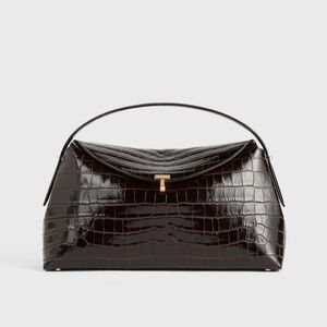 Toteme T Lock Brown Crocodile-Embossed Women's Bag